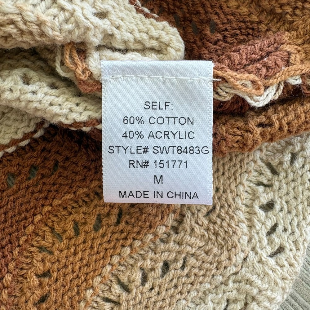 NWT Olivia Grey Womens Tan Multi Chevron Striped Open Knit Sweater Size M - Picture 9 of 13